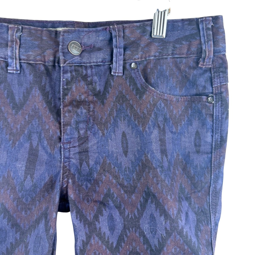 Free People Jeans Women 27 Purple Geometric Ikat Pattern Skinny Slim Boho Indigo